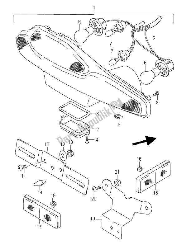 All parts for the Tail Lamp of the Suzuki RF 600R 1996