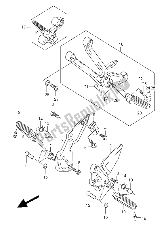 All parts for the Footrest of the Suzuki SV 650 NS 2005