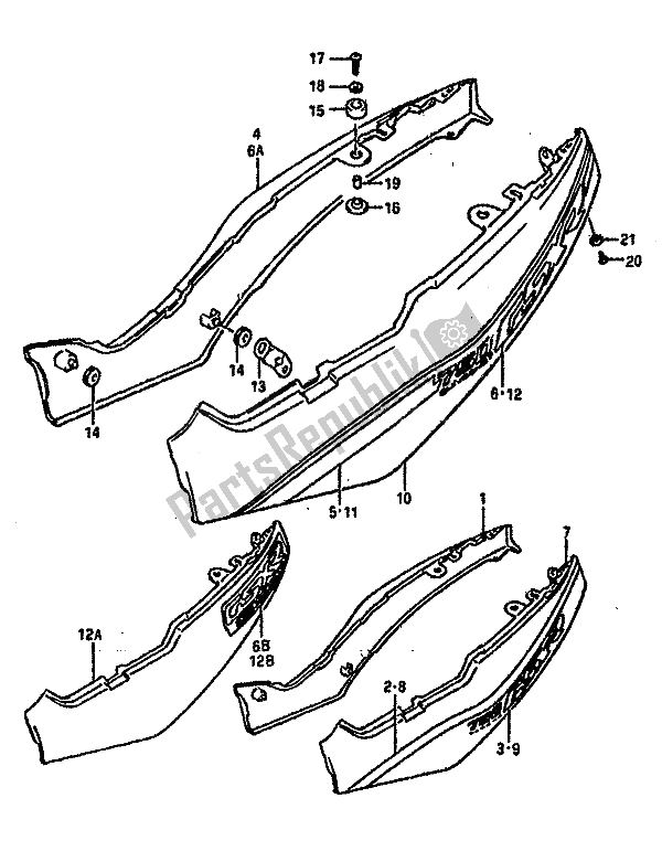 All parts for the Frame Cover of the Suzuki GSX R 750 1988