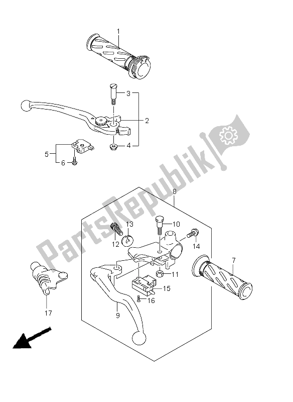 All parts for the Handle Lever (dl650a E2) of the Suzuki DL 650A V Strom 2011