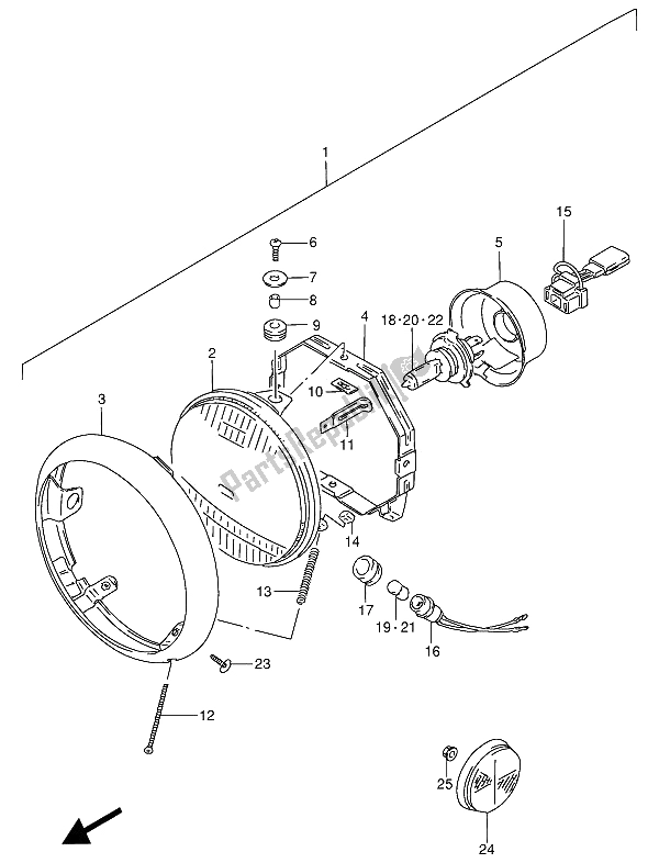 All parts for the Headlamp of the Suzuki VS 800 GL Intruder 1992