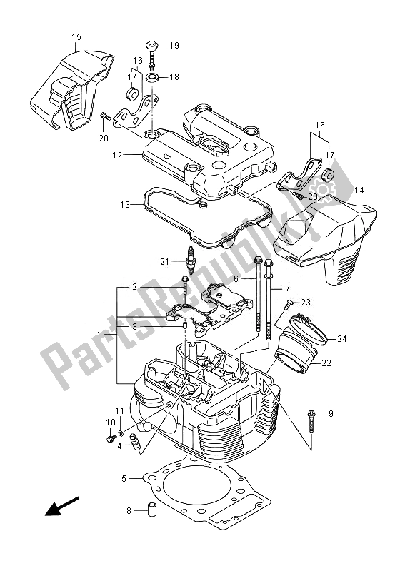 All parts for the Cylinder Head (front) of the Suzuki VZR 1800 M Intruder 2014