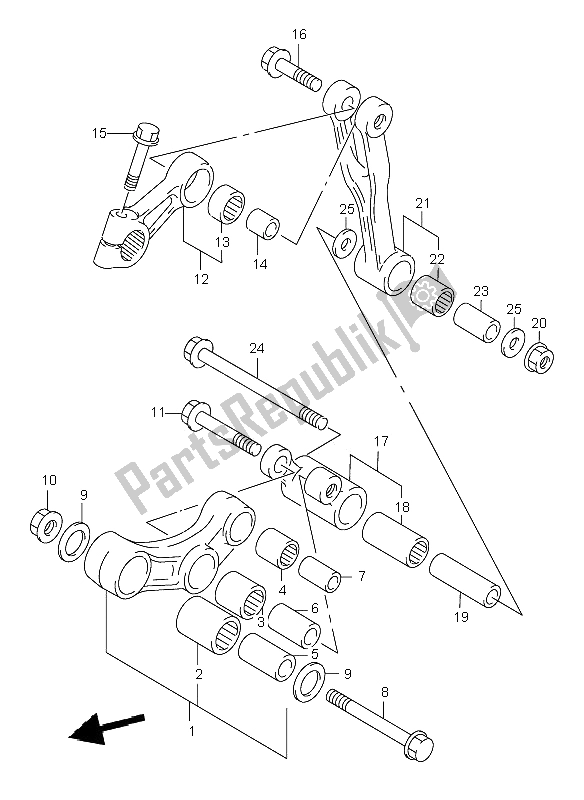 All parts for the Rear Cushion Lever of the Suzuki TL 1000R 2001