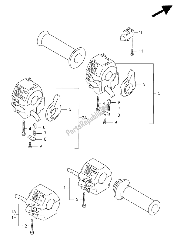 All parts for the Handle Switch of the Suzuki GS 500E 1998