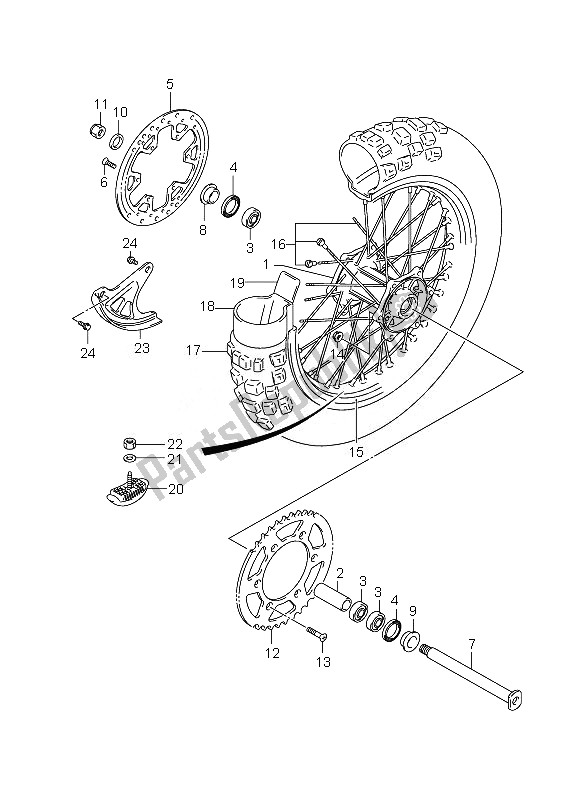 All parts for the Rear Wheel of the Suzuki RM 125 2007