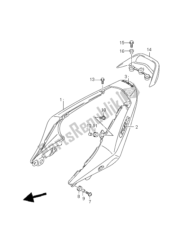 All parts for the Seat Tail Cover of the Suzuki GSR 600A 2009