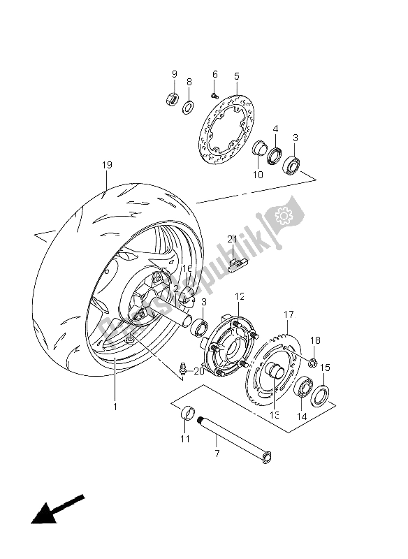 All parts for the Rear Wheel of the Suzuki GSX 1300R Hayabusa 2011