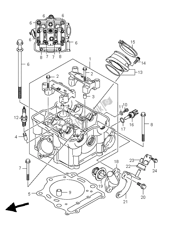 All parts for the Cylinder Head of the Suzuki LT A 700X Kingquad 4X4 2006