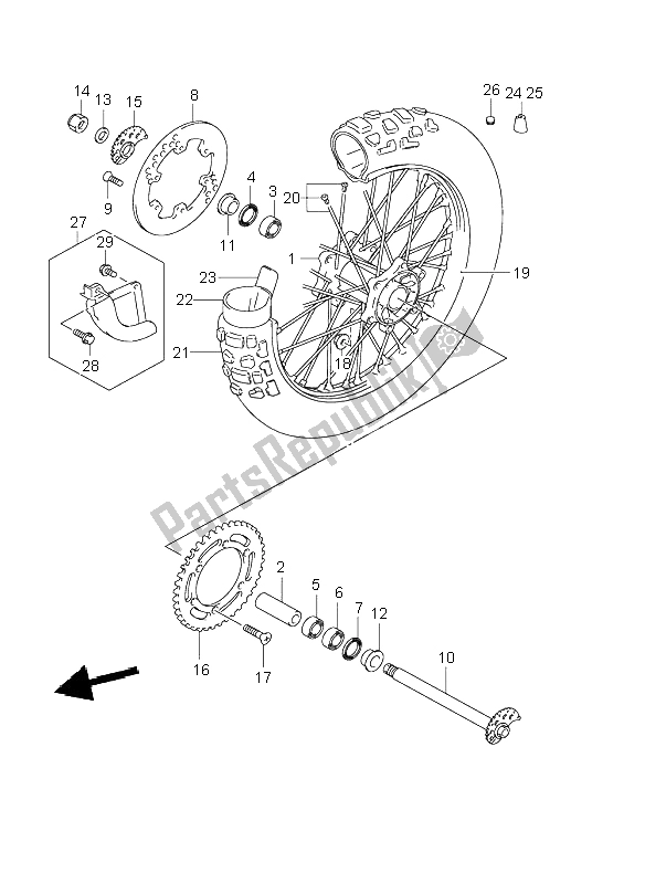 All parts for the Rear Wheel of the Suzuki DR Z 400S 2004