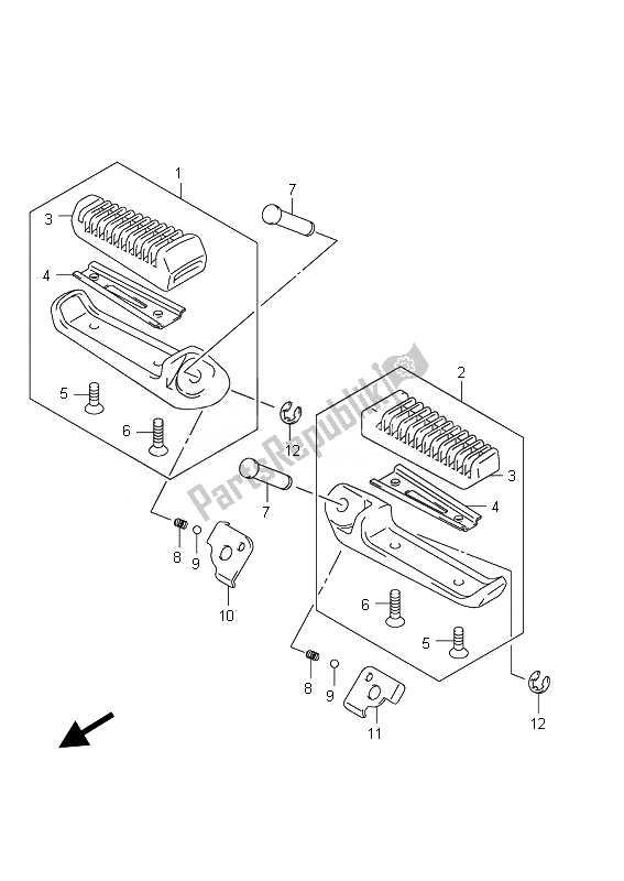 All parts for the Footrest of the Suzuki UX 150 Sixteen 2010