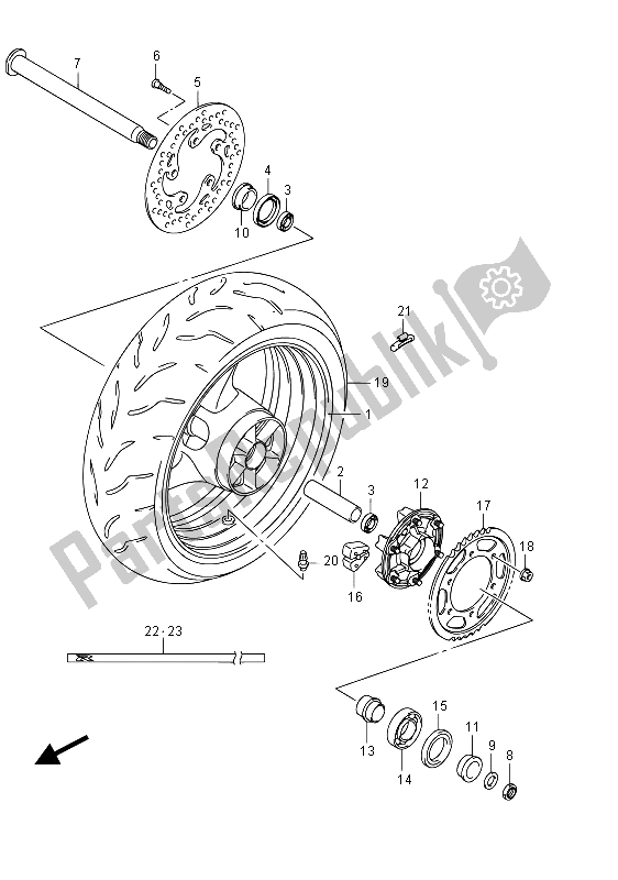 All parts for the Rear Wheel of the Suzuki GSX R 1000 2015
