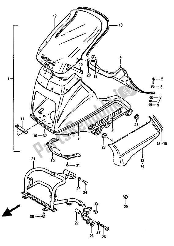 Alle onderdelen voor de Motorkap (gsx550es) van de Suzuki GSX 550 Esfu 1986