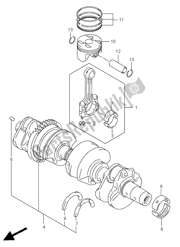 All parts for the Crankshaft of the Suzuki GSF 650 Nsnasa Bandit 2006