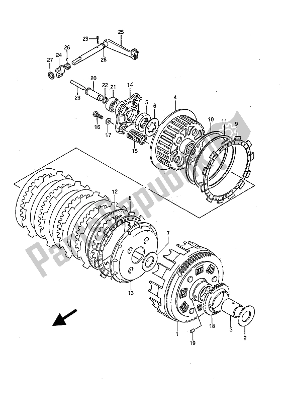 All parts for the Clutch of the Suzuki LS 650 FP Savage 1989