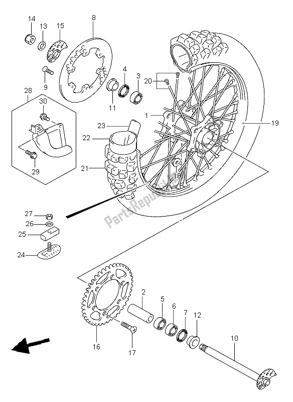 All parts for the Rear Wheel of the Suzuki DR Z 400E 2002