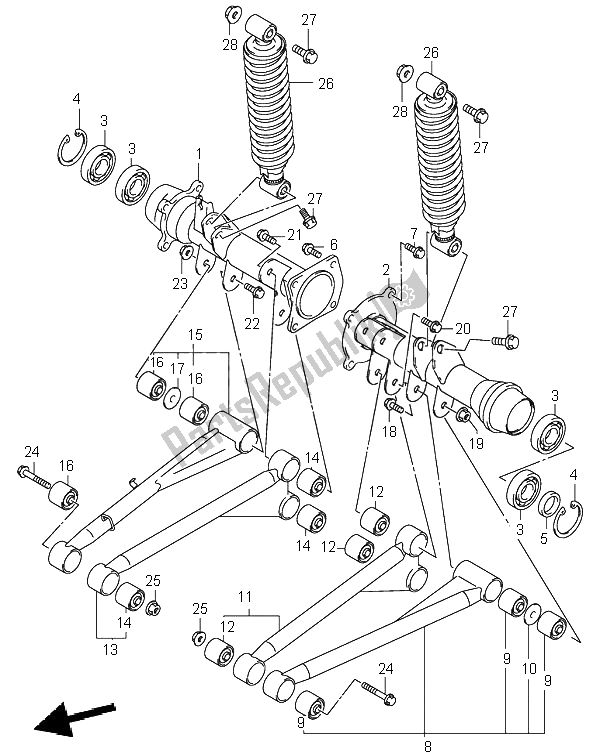 All parts for the Rear Axle Housing of the Suzuki LT A 500F Quadmaster 2000