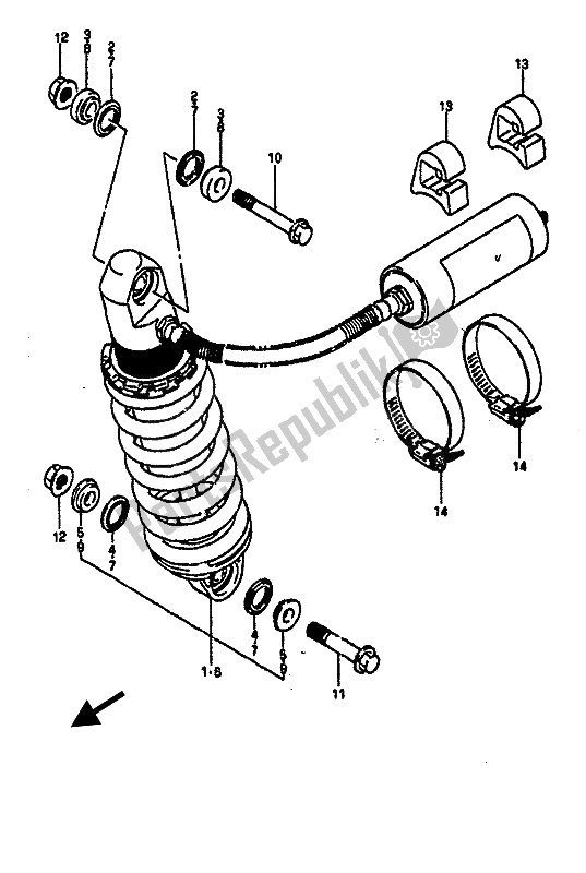 All parts for the Rear Shock Absorber of the Suzuki GSX R 1100 1987
