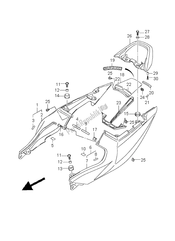 All parts for the Seat Tail Cover (sv650s-su) of the Suzuki SV 650 NS 2005