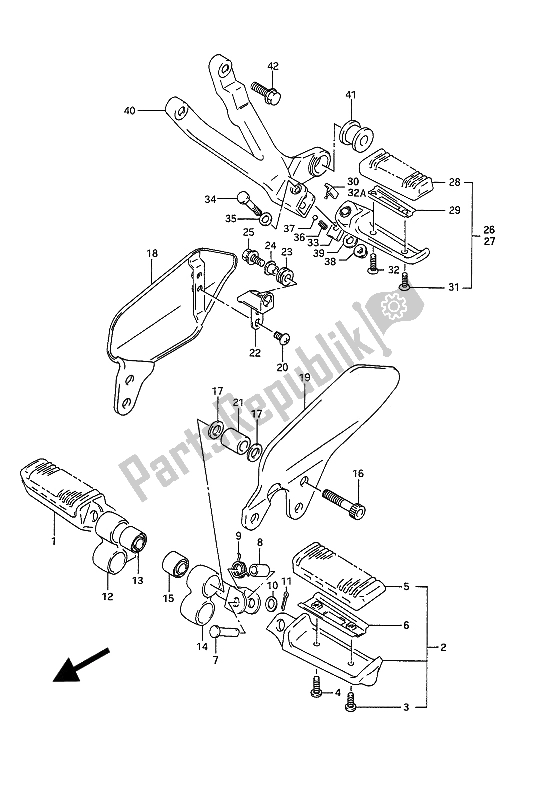 Alle onderdelen voor de Voetensteun van de Suzuki GSX 1100G 1991