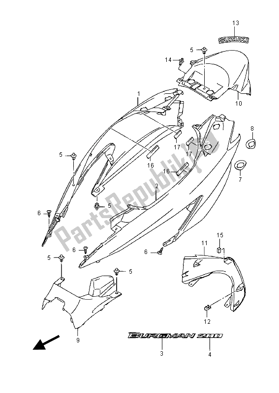 Tutte le parti per il Copertura Del Telaio del Suzuki UH 200A Burgman 2015