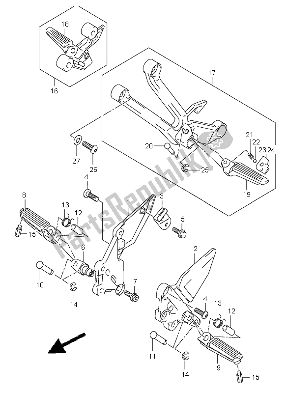 Toutes les pièces pour le Repose-pieds (sv1000-u1-u2) du Suzuki SV 1000 NS 2003