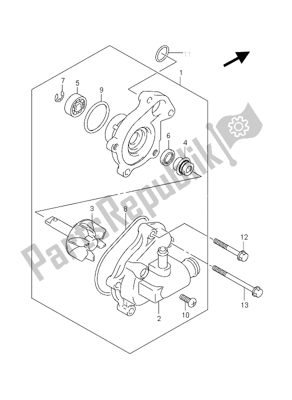 All parts for the Water Pump of the Suzuki AN 250 Burgman 2005