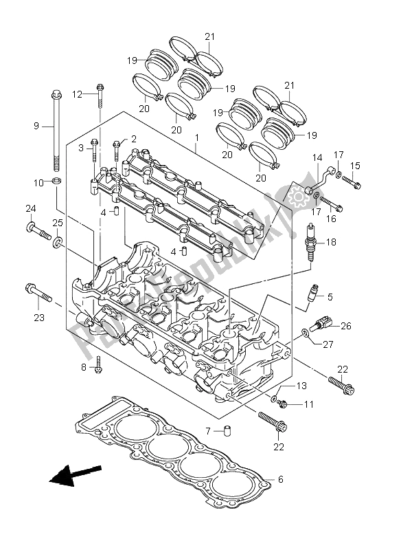 Todas as partes de Cabeça De Cilindro do Suzuki GSX 1300R Hayabusa 2001