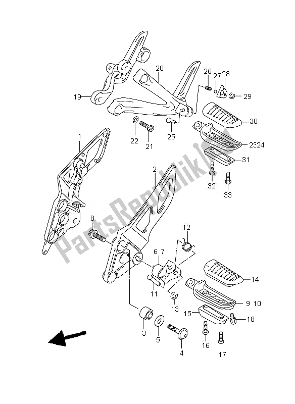 All parts for the Footrest of the Suzuki GSF 650 Nsnasa Bandit 2007