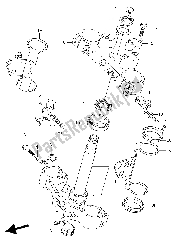 All parts for the Front Fork Bracket (e24) of the Suzuki DR Z 400E 2002