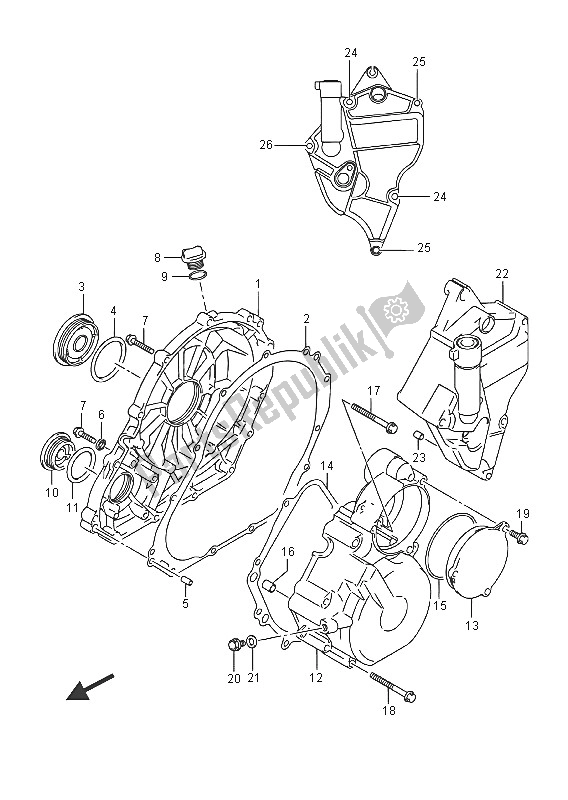 All parts for the Crankcase Cover of the Suzuki GSX R 600 2016