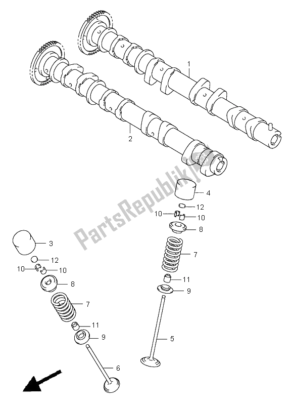 All parts for the Cam Shaft & Valve of the Suzuki GSX R 750 2001