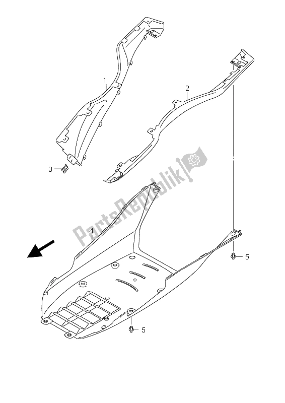 All parts for the Side Leg Shield of the Suzuki UH 200 Burgman 2009