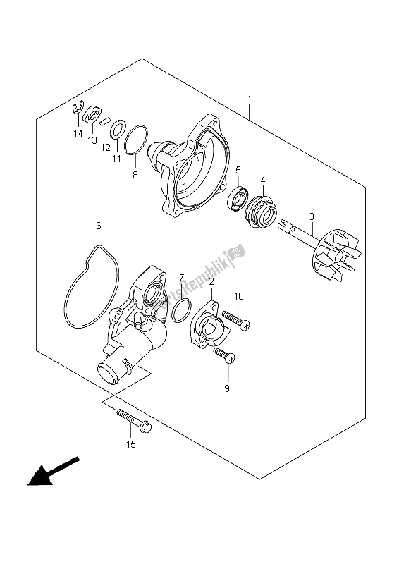 All parts for the Water Pump of the Suzuki VZ 1500 Intruder 2009