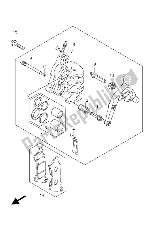 All parts for the Front Caliper of the Suzuki UH 200 Burgman 2009