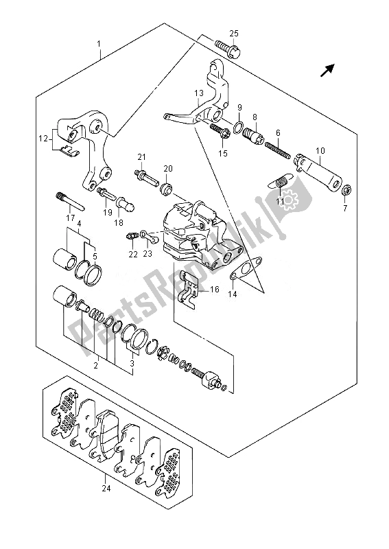 All parts for the Rear Caliper (an400a E02) of the Suzuki Burgman AN 400 AZA 2014