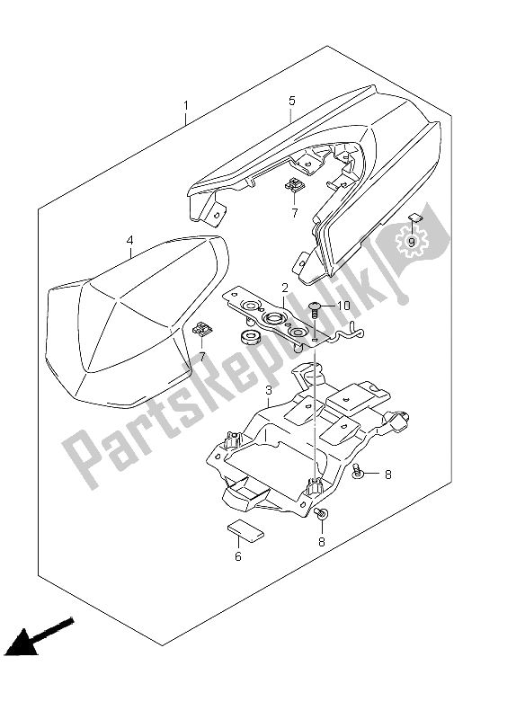 All parts for the Seat Tail Box of the Suzuki GSX R 1000 2009