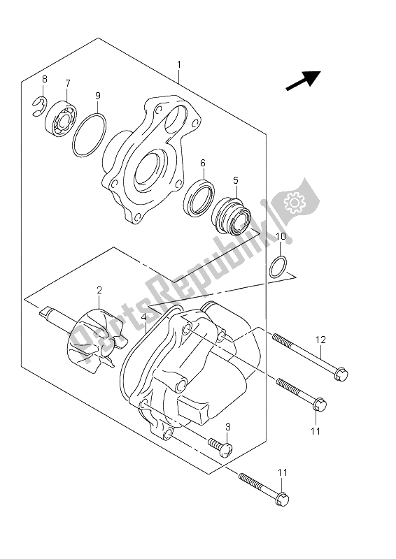 All parts for the Water Pump of the Suzuki UH 200 Burgman 2008