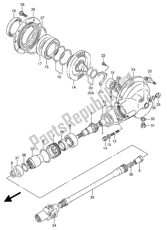 All parts for the Propeller Shaft & Final Drive Gear of the Suzuki VX 800U 1991