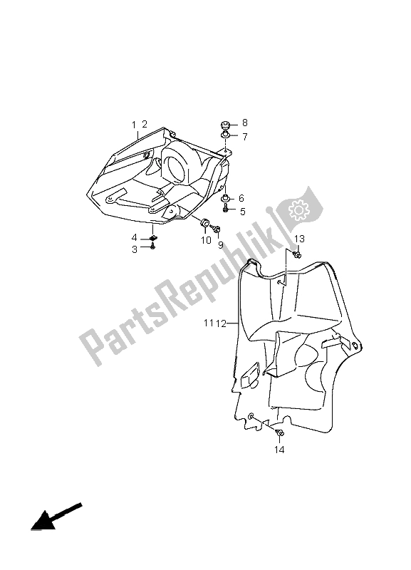 All parts for the Front Lamp Housing of the Suzuki LT A 400F Kingquad 4X4 2008