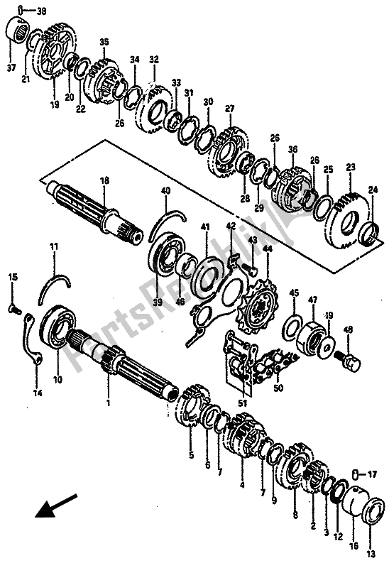 All parts for the Transmission of the Suzuki GSX R 750R 1989