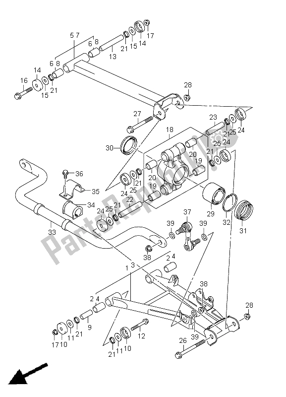 All parts for the Rear Suspension Arm of the Suzuki LT A 750 XPZ Kingquad AXI 4X4 2009