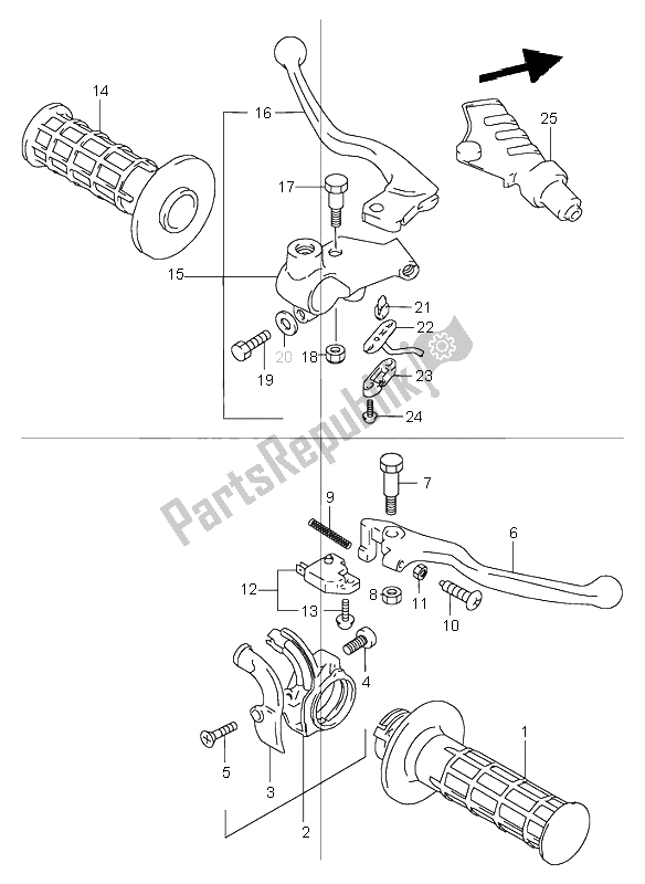 All parts for the Handle Lever of the Suzuki TR 50S Street Magic 2000