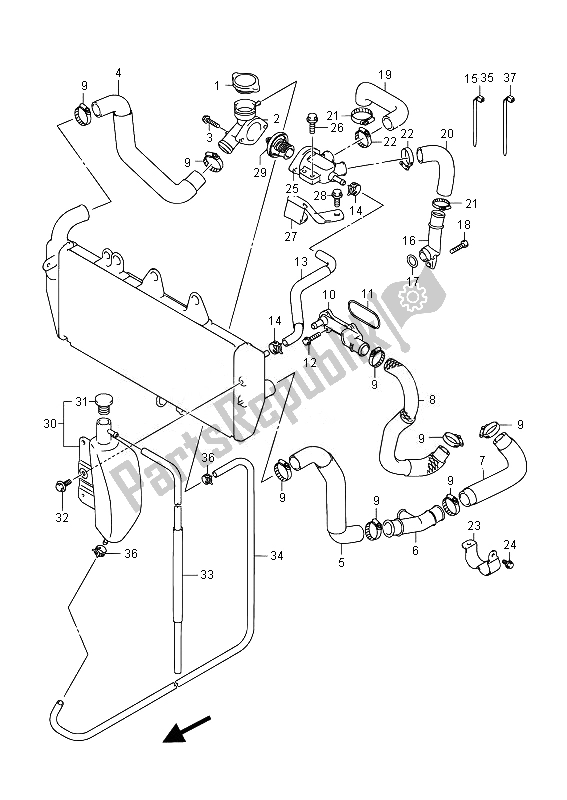 Alle onderdelen voor de Radiator Slang van de Suzuki GSX 1250 FA 2014