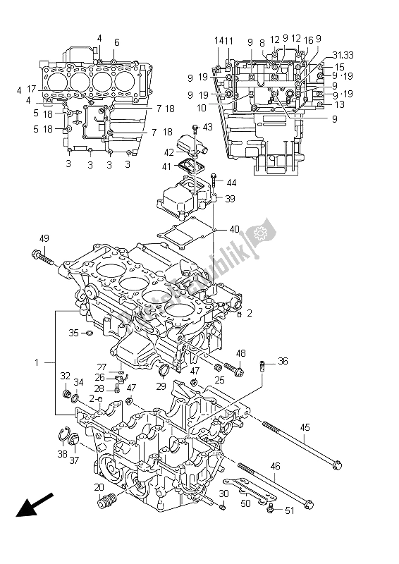 All parts for the Crankcase of the Suzuki GSX R 750 2012