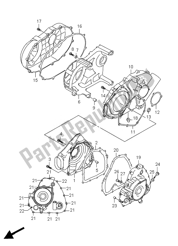 All parts for the Crankcase Cover of the Suzuki LT A 450 XZ Kingquad 4X4 2010