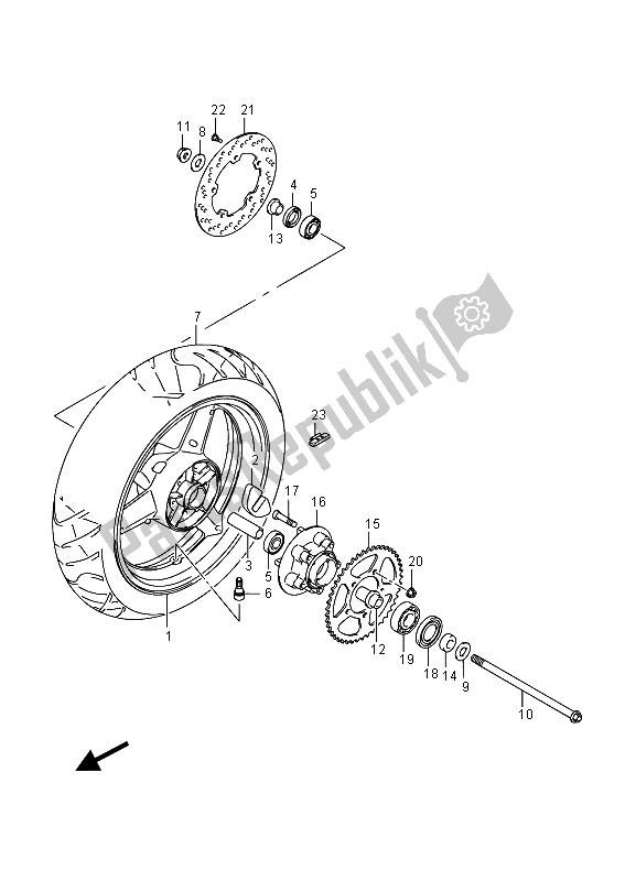 All parts for the Rear Wheel of the Suzuki GW 250 Inazuma 2015