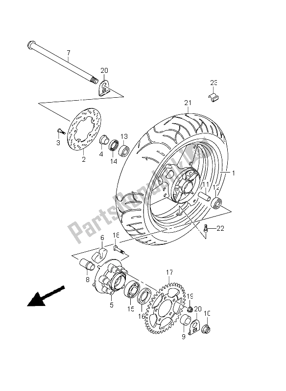 Tutte le parti per il Ruota Posteriore (gsx650fu E24) del Suzuki GSX 650 FA 2011