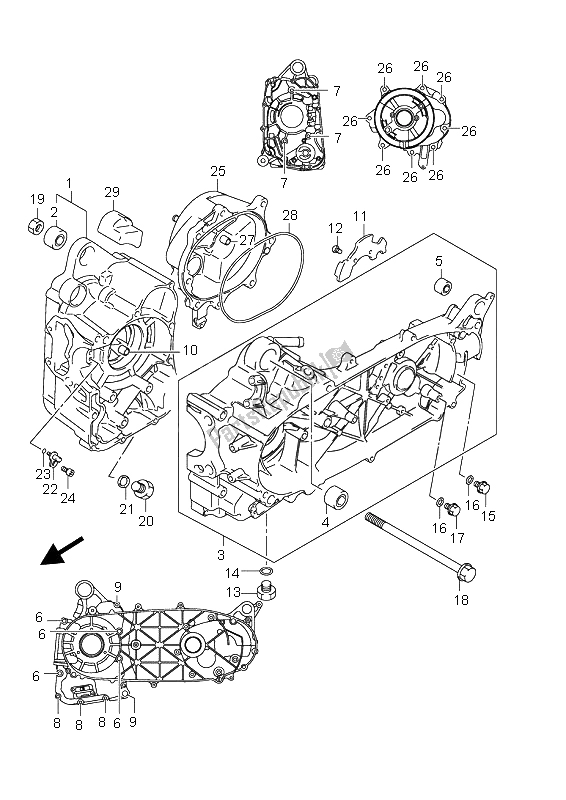 All parts for the Crankcase of the Suzuki UH 125 Burgman 2008