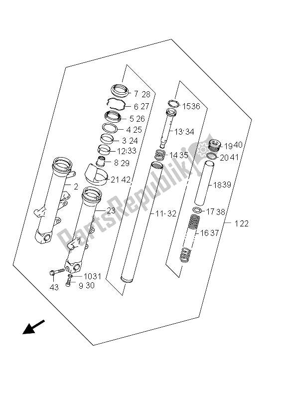 All parts for the Front Fork Damper of the Suzuki AN 650A Burgman Executive 2012