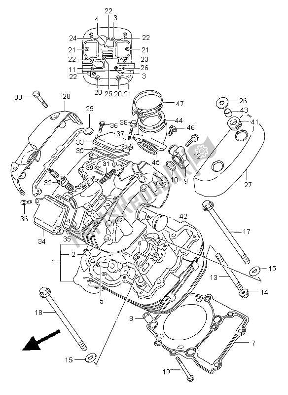 All parts for the Cylinder Head (front) of the Suzuki VS 800 Intruder 2003